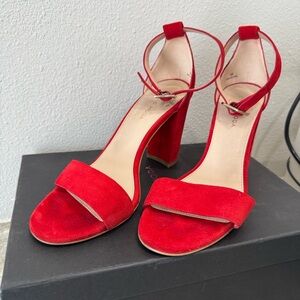 Pelle Moda Bonnie-SD Lipstick Red Kid Suede Block Heels size 8M Stunning 🔥‎